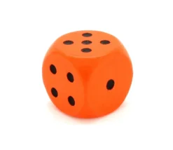 Dé orange points noirs en bois 16 mm de 1 à 6 pour jeu de société