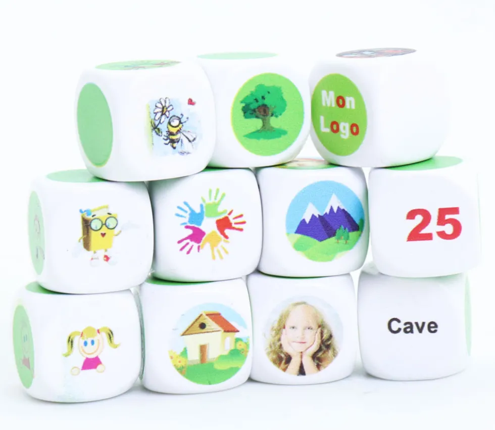 Dé personnalisé 16 mm en plastique : 6 faces personnalisées avec vos images