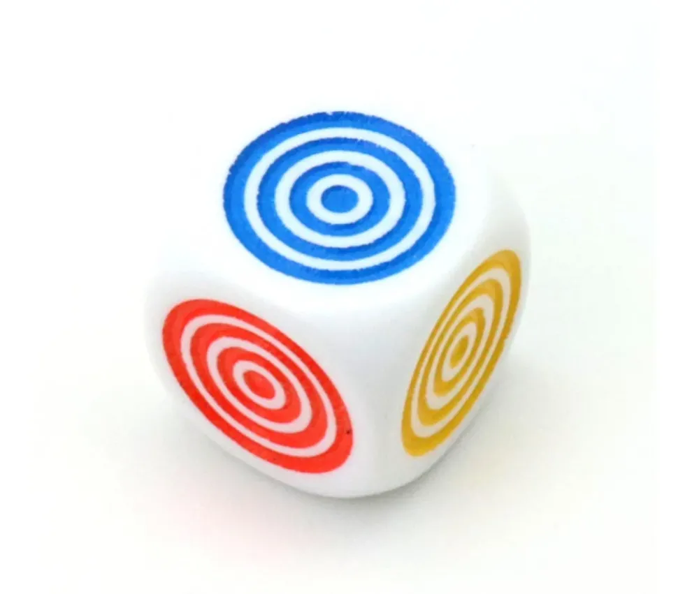 Dé 6 points couleurs cylindriques 16 mm plastique