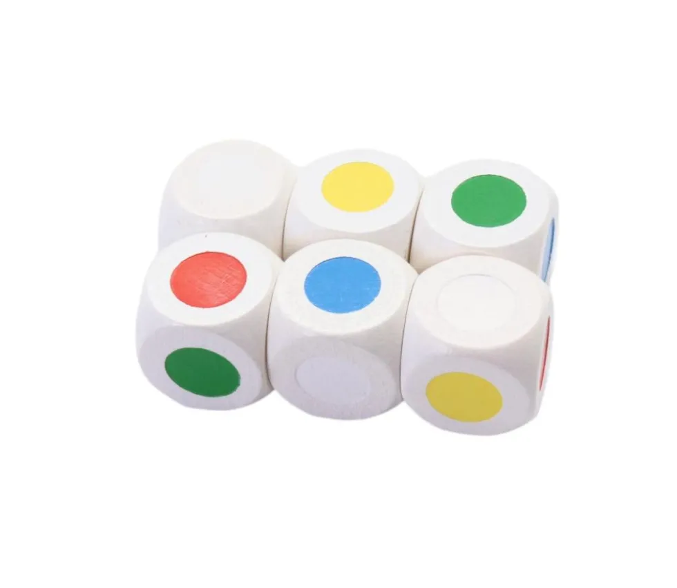 Dé 4 points couleurs 18 mm RVBJ et 2 blancs
