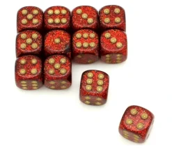 Dé rouge pailletté chessex 16 mm points dorés