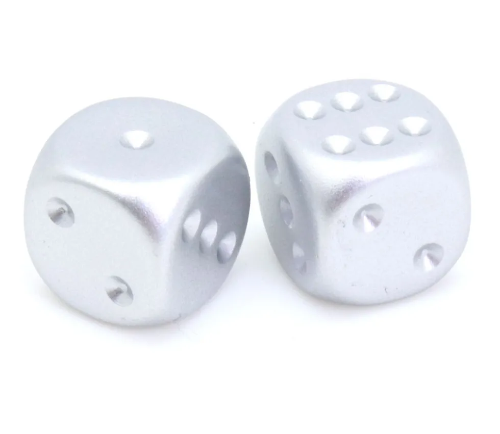 2 dés couleur aluminium platine 16 mm