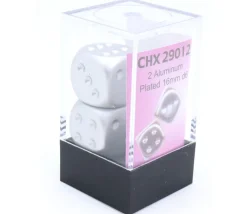 2 dés couleur aluminium platine 16 mm