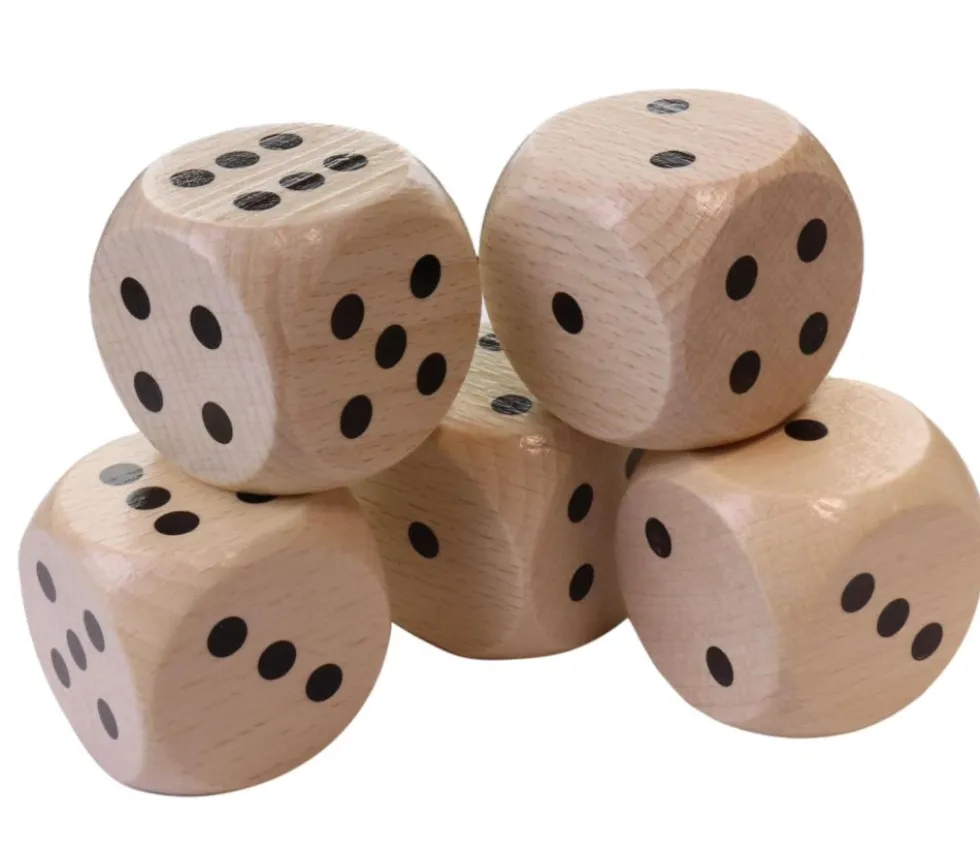 5 Dés en bois 4 cm de 1 à 6 - yam géant