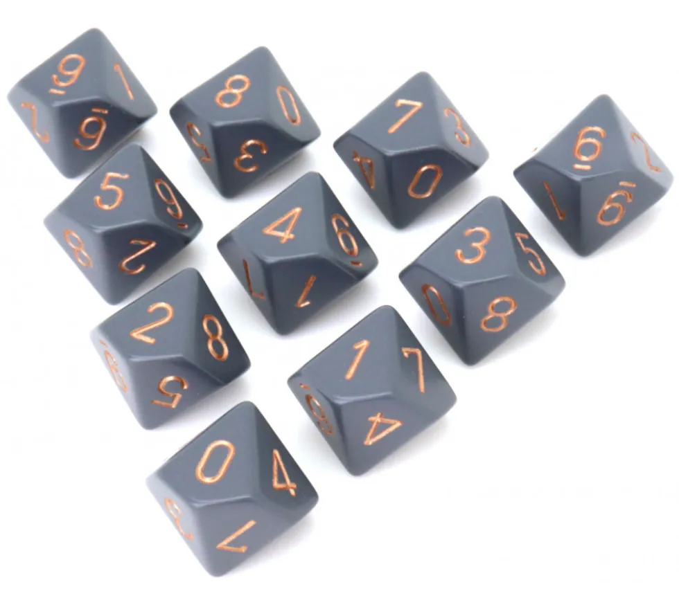 10 dés 10 faces opaques gris et or de 0 à 9 - Chessex