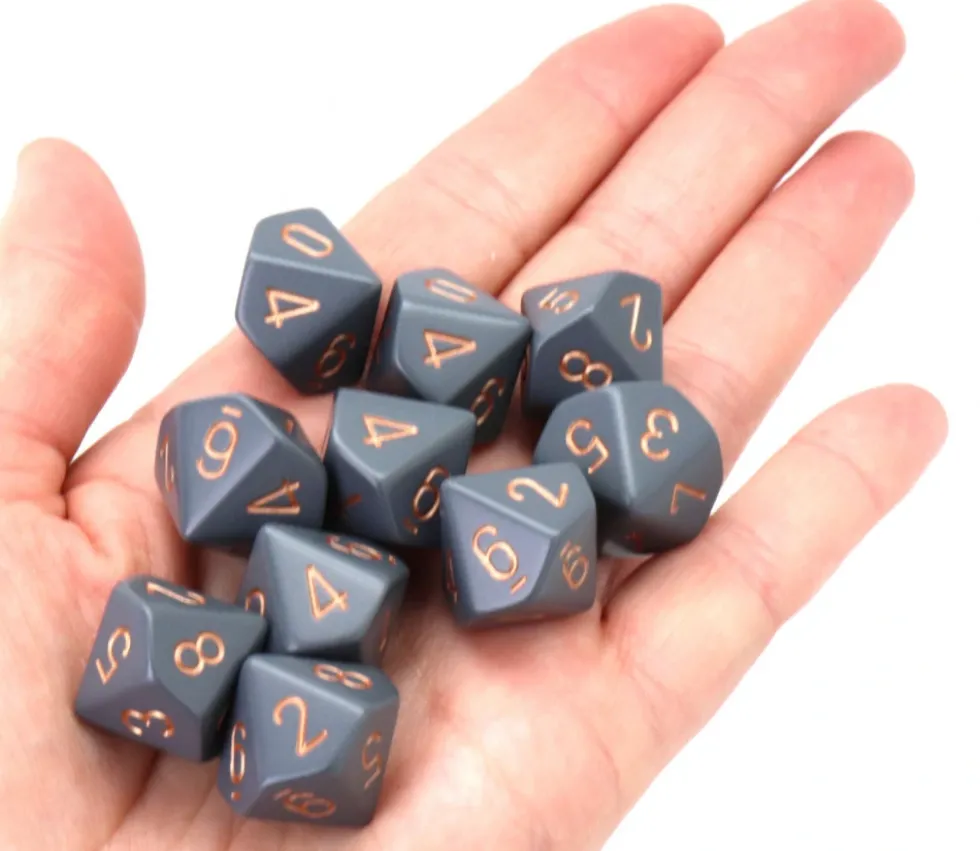 10 dés 10 faces opaques gris et or de 0 à 9 - Chessex