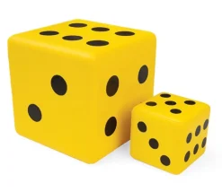 2 dés géants 7.5 cm et 15 cm mousse dense jaune