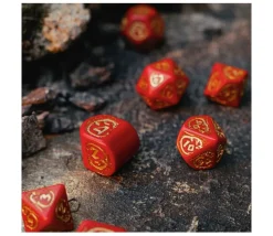 7 dés modernes multi-faces dragons rouge et or