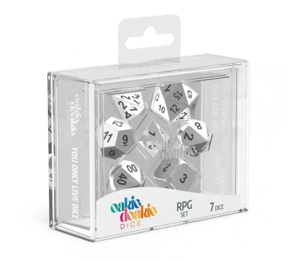 7 dés métal argenté multi-faces RPG