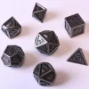 7 Dés métal argenté multi-faces (taille 14 mm)