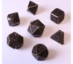 7 Dés métal cuivré multi-faces (D6 en 14 mm)