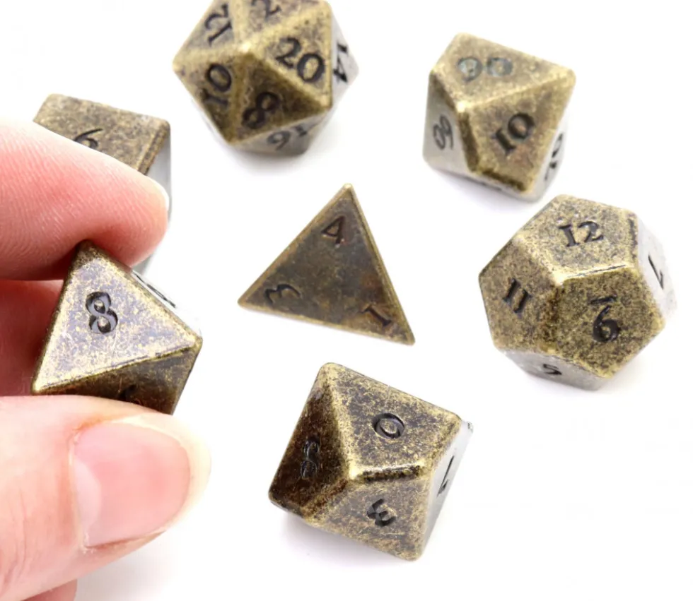 7 Dés métal multifaces BRONZE