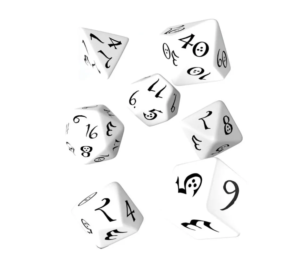 7 dés multifaces blancs gravage noir CLASSIC ELVEN - style elfe