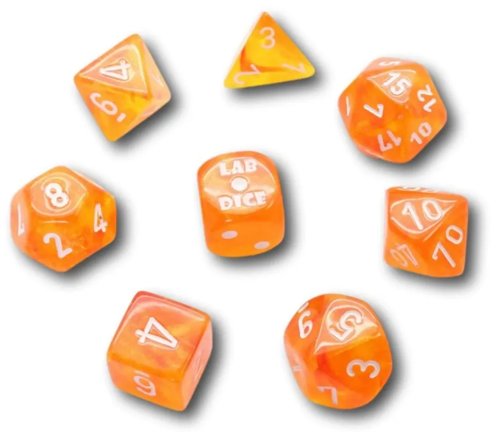 8 dés multi-faces Borealis orange sanguine chessex Lab dice 6
