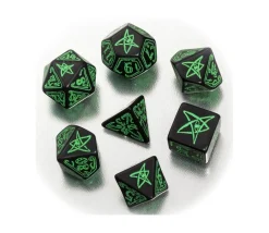 7 dés multifaces Call of Cthulhu - noir et vert COC
