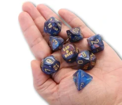 8 dés multi-faces cuivré/bleu chiffres dorés LAB dice 6