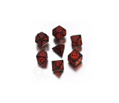 7 dés multifaces effet dragon noir avec gravage rouge