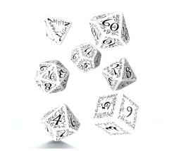 7 dés multifaces Elvish blanc et noir - style elfe super gravage