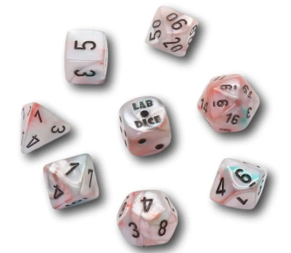 8 dés multi-faces nacrés bleu rose Lab Dice 6 chessex