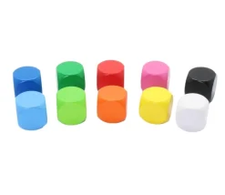 10 Dés neutres 16 mm en bois hêtre colorés sans marquage