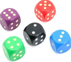 5 Dés yams en bois 16 mm points 1 à 6 pour jeu de société
