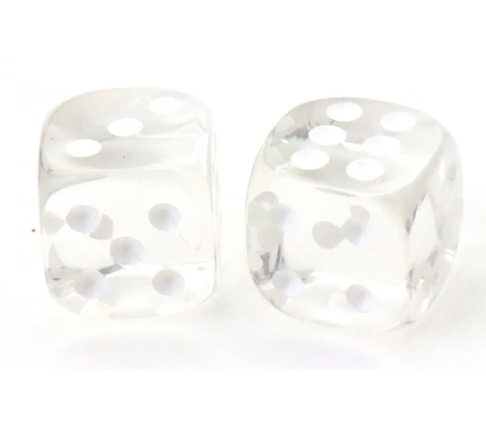 Dé translucide transparent blanc 16 mm