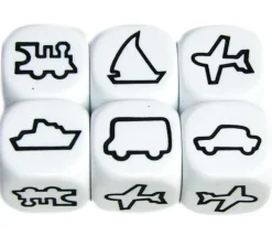 Dé Transport : train, bateau à voile, bateau moteur, avion, camion, voiture