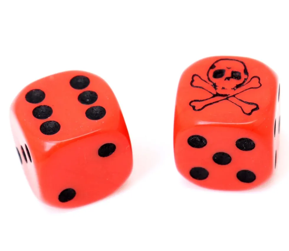 Dé tête de mort Pirate 16 mm (couleur au hasard)