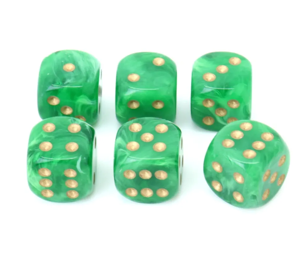 Dé vortex Vert 16 mm points dorés
