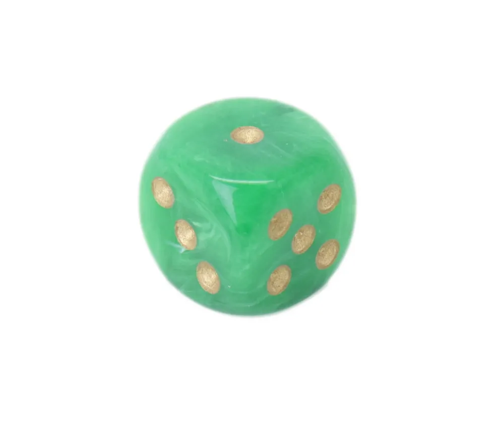 Dé vortex Vert 16 mm points dorés