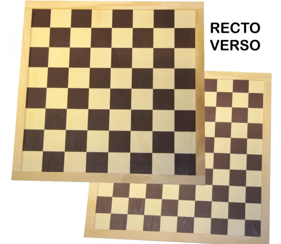 Echiquier / damier en bois sérigraphie marron plateau 40 cm cases de 45 mm