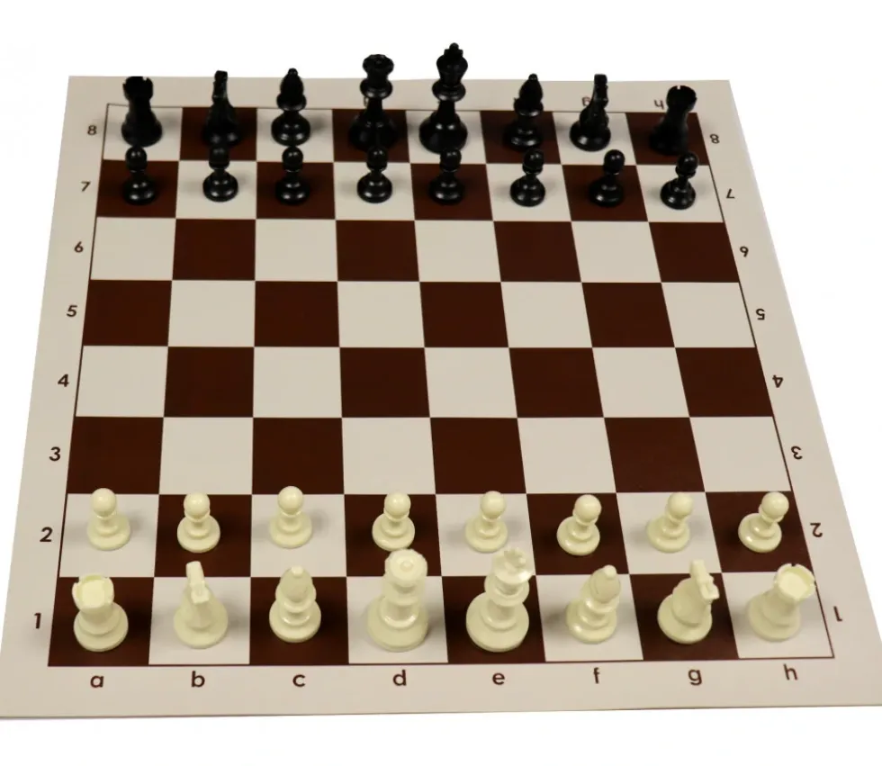 Echiquier tapis de jeu enroulable 50x50 cm échec marron/blanc