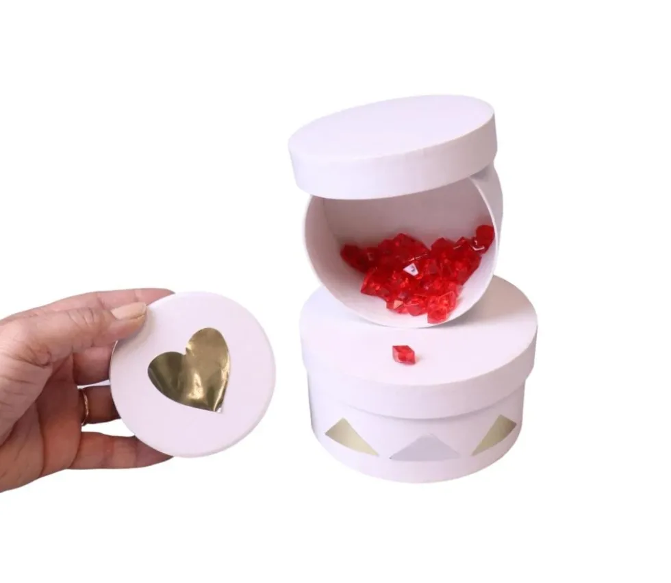 2e choix - 3 Boites gigognes rondes carton blanc - Ø 8-10-12 cm avec défauts