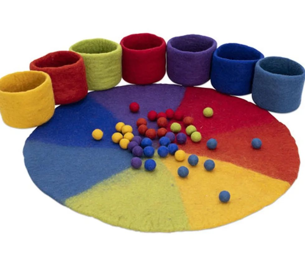 Ensemble de tri 120 pièces : tapis, bol et boules en feutrine