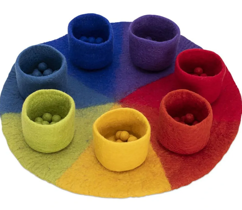 Ensemble de tri 120 pièces : tapis, bol et boules en feutrine