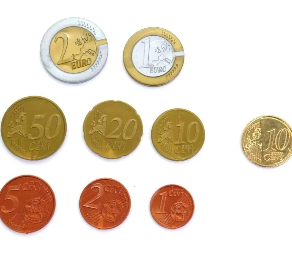 Euros factices 44 pièces et billets (22 pièces Re-plastique et 22 billets papier) pour jeux