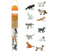 11 figurines chats dans un tube de rangement
