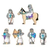 6 Figurines chevaliers en bois bleus et blancs personnage jeu