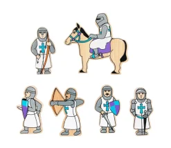 6 Figurines chevaliers en bois bleus et blancs personnage jeu