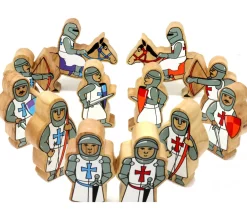 6 Figurines chevaliers en bois bleus et blancs personnage jeu