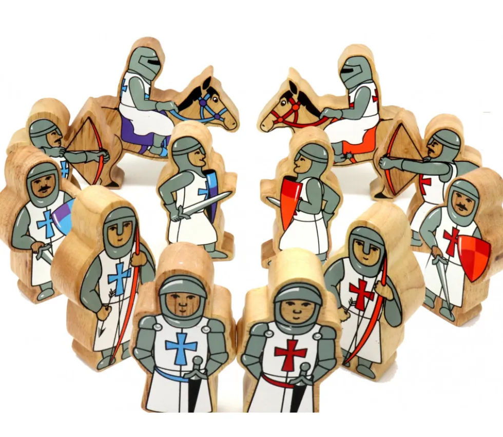 6 Figurines chevaliers en bois bleus et blancs personnage jeu