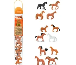 12 figurines chevaux dans un tube de rangement