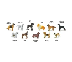 11 figurines chiens dans un tube de rangement