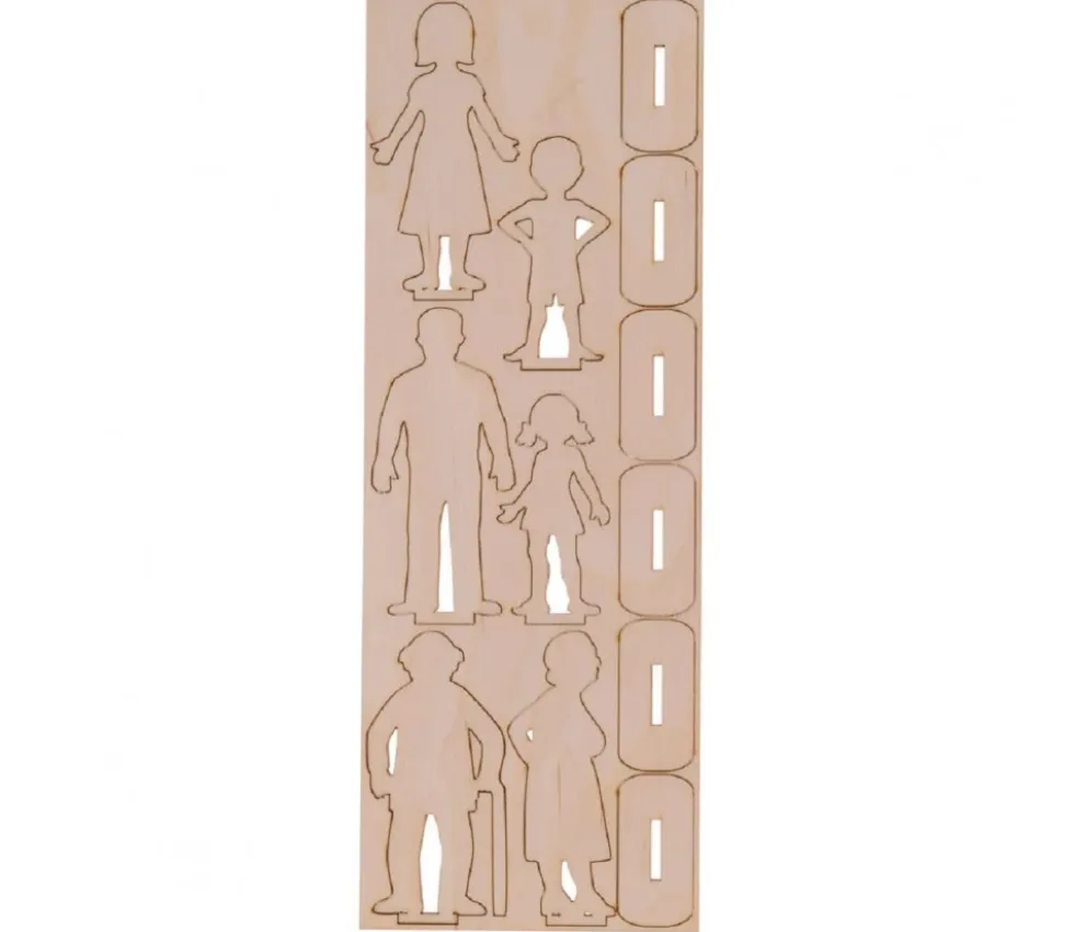 6 Figurines famille en bois naturel