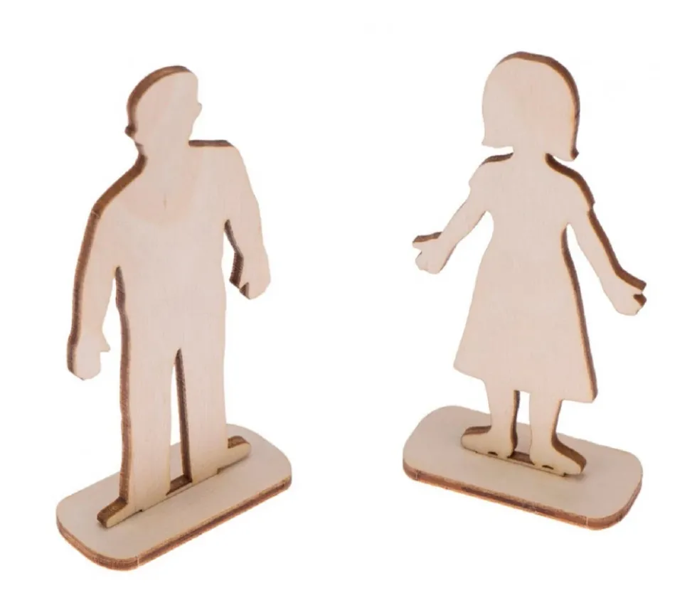 6 Figurines famille en bois naturel