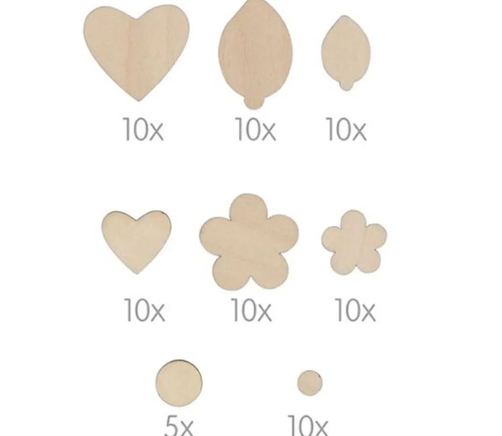 75 Formes fleurs et feuilles bois naturel