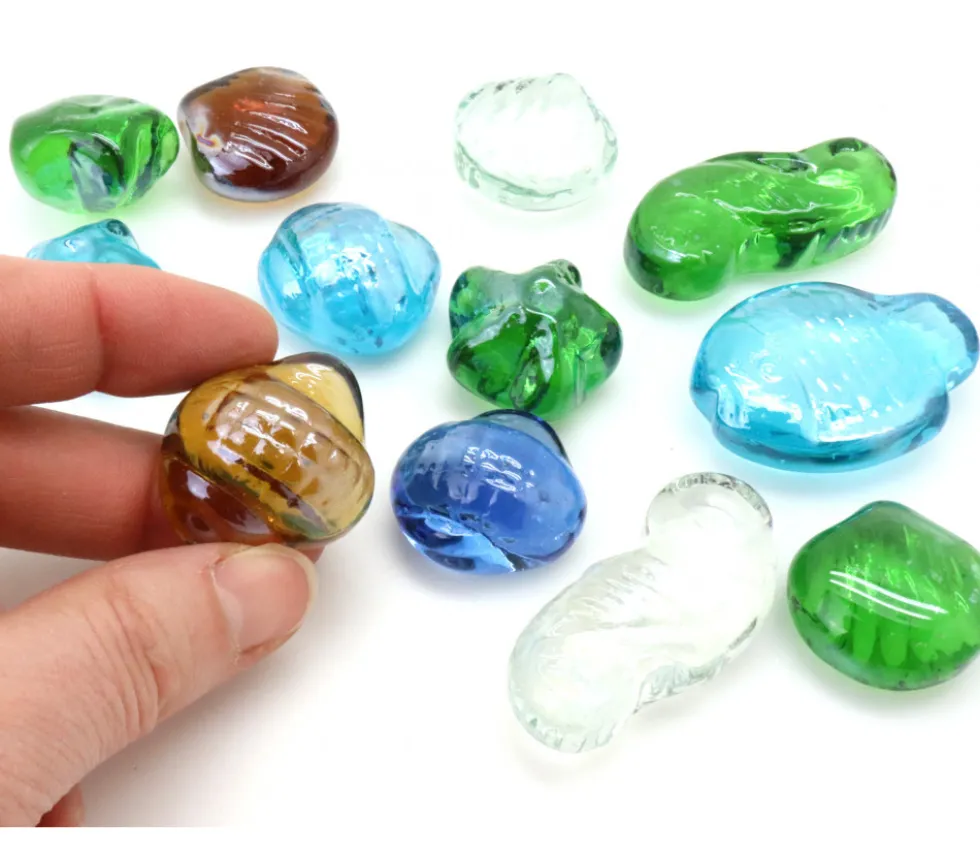 12 Galets coquillages poissons brillants