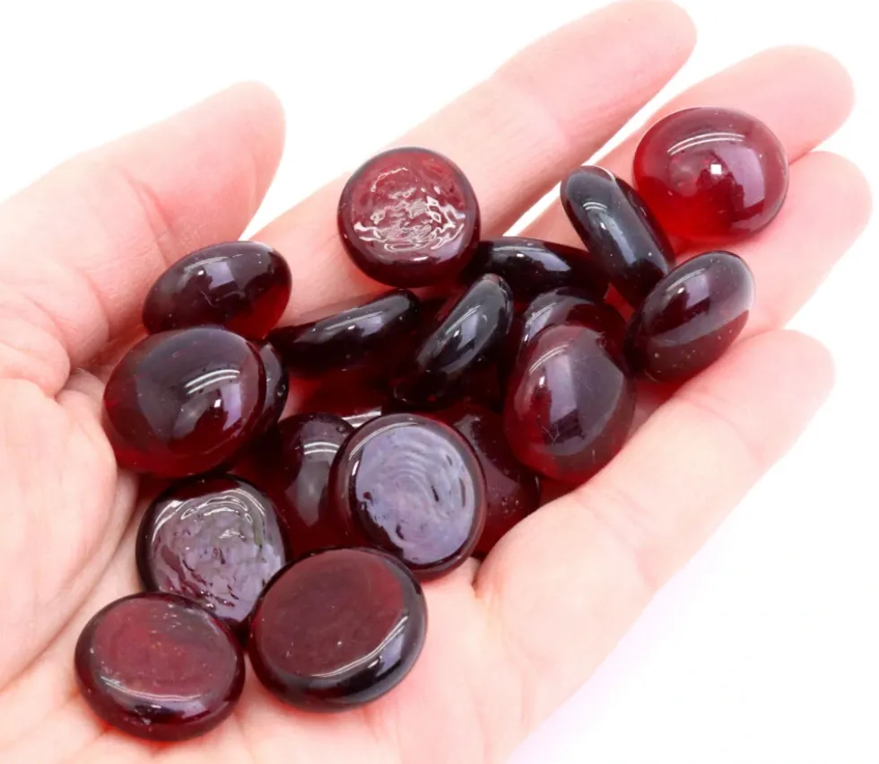 20 galets gems 15/18 mm rouge translucide - mini pierres plates