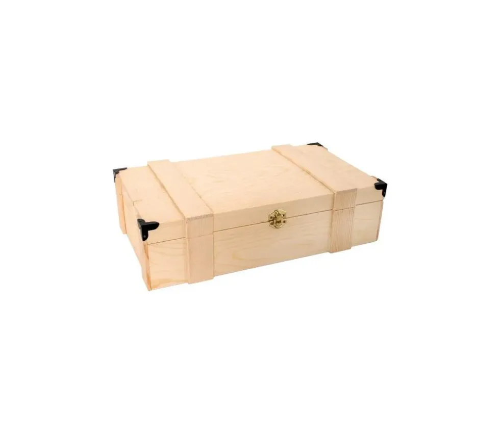 Grand coffret bois 37.5 x 22.4 x 11 cm avec charnières - coins métal