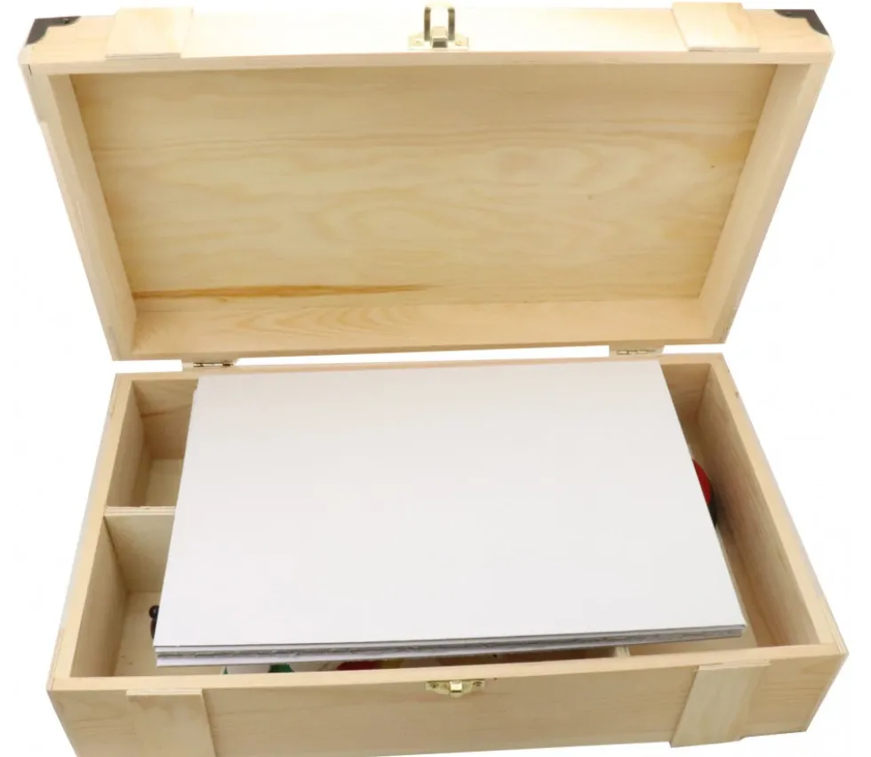 Grand coffret bois 37.5 x 22.4 x 11 cm avec charnières - coins métal